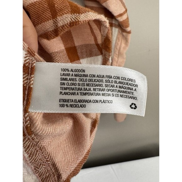 Rustic Womens XL Flannel Shirt Pink White Plaid Fall Western Coastal Boho - Picture 4 of 10